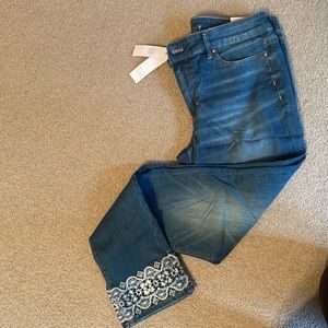 White House Black Market skinny ankle jeans with embroidered detail